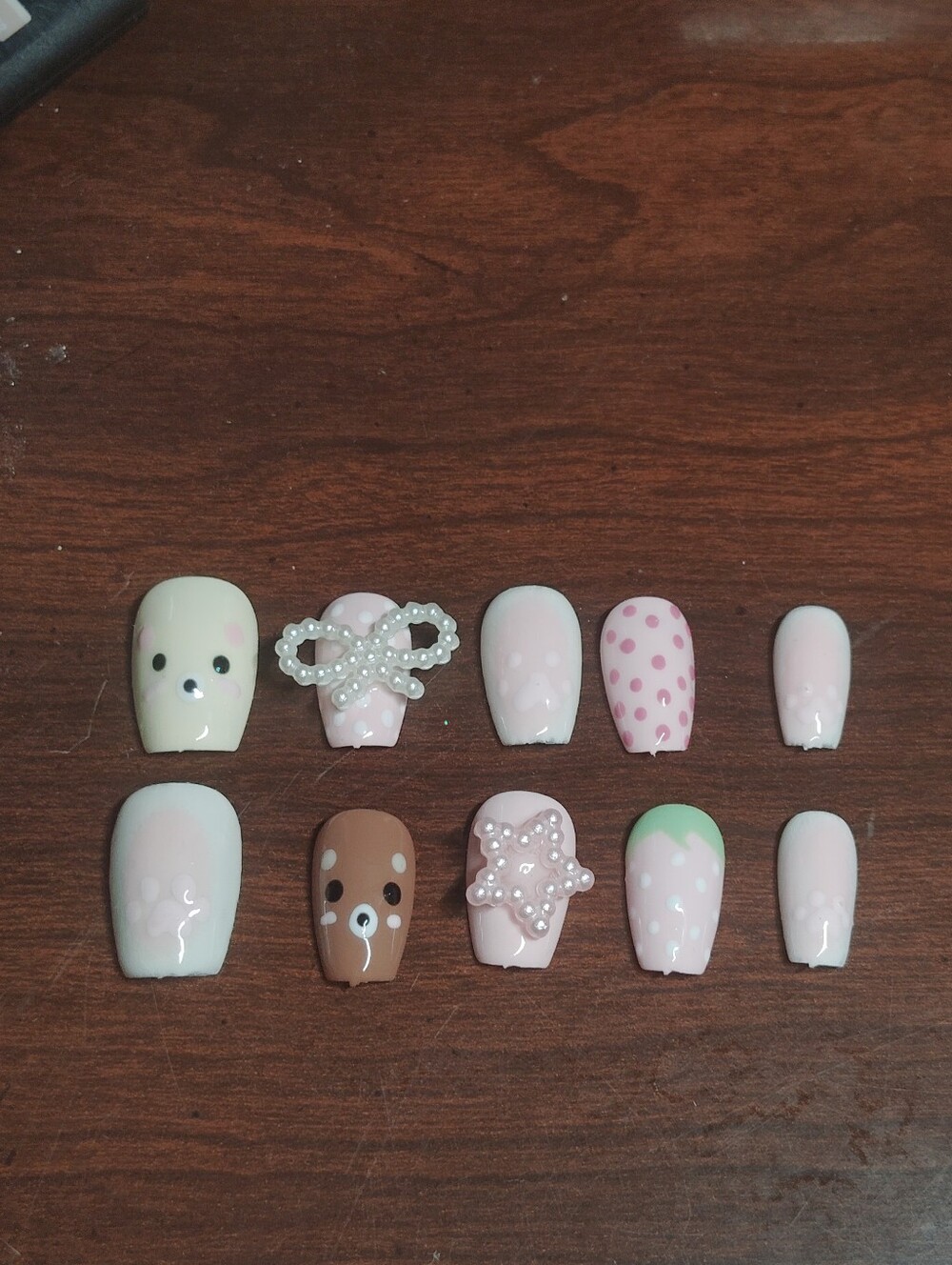 Handmade Pink And White Press On Nails